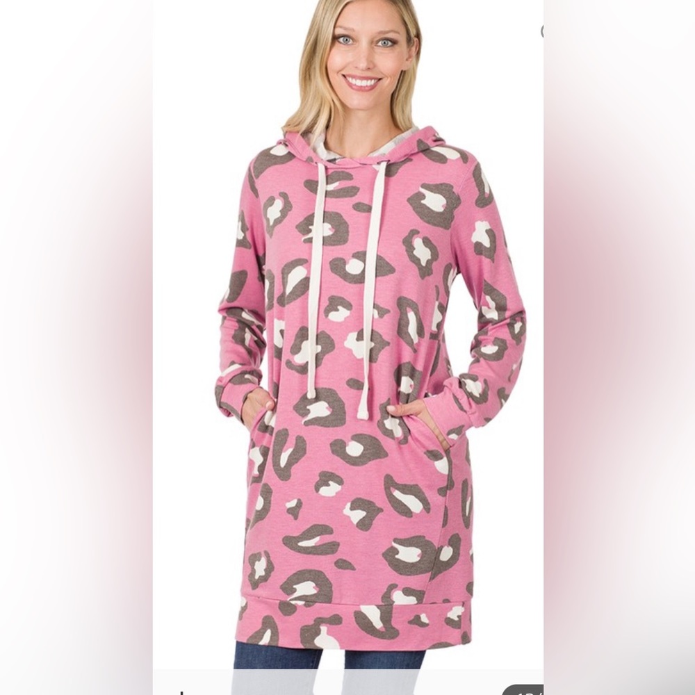 Cranberry Soft French Terry Leopard Longline Hoodie